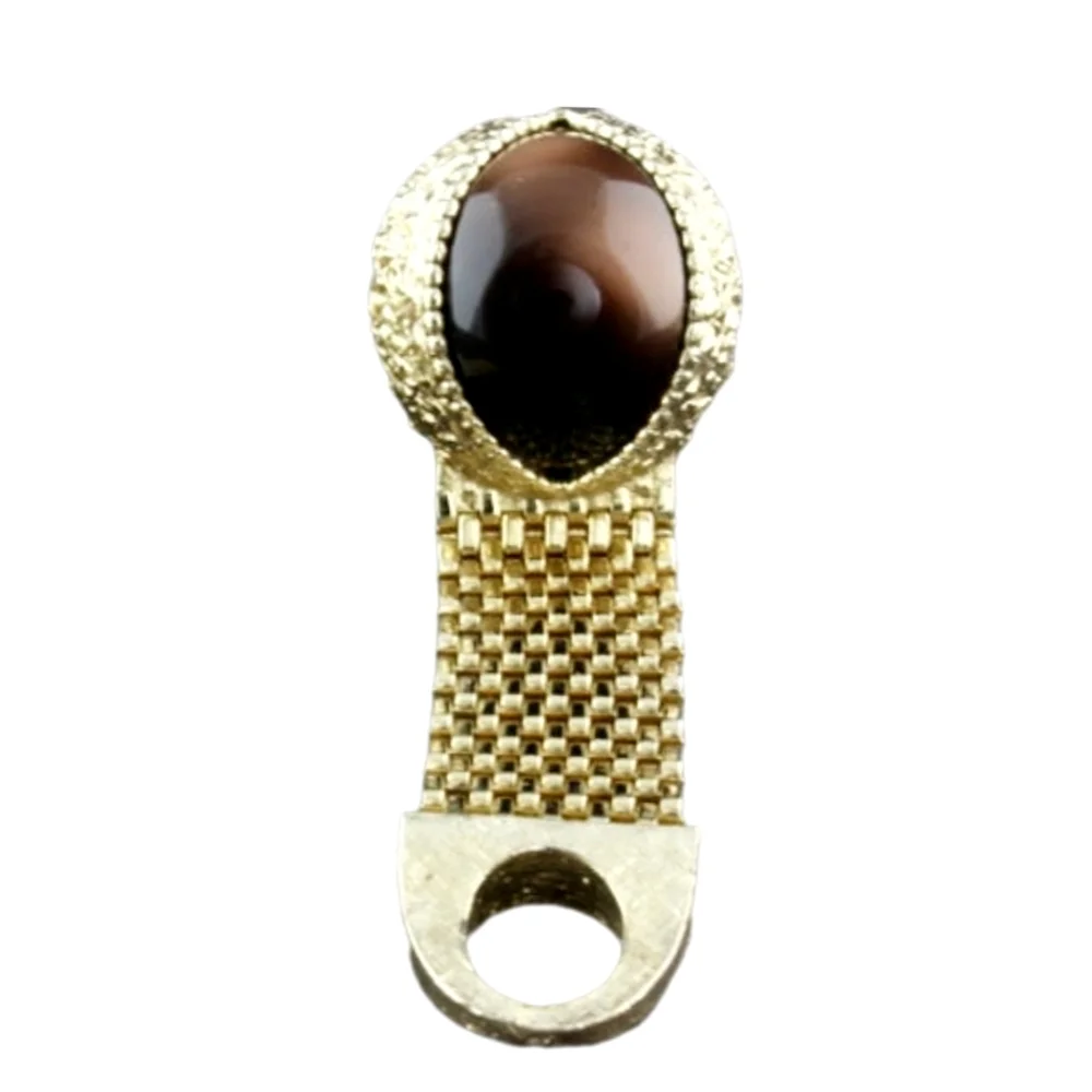 Vintage Mesh Wrap Cufflinks Brown Acrylic Cabochon, gold tone mesh